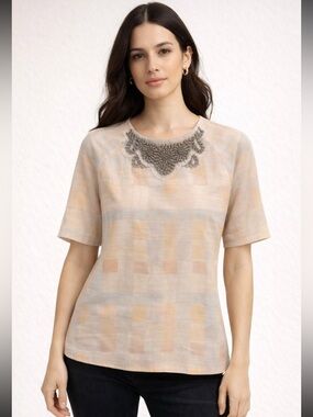 Rachel Roy Elegant Cream and Gray Women's Top